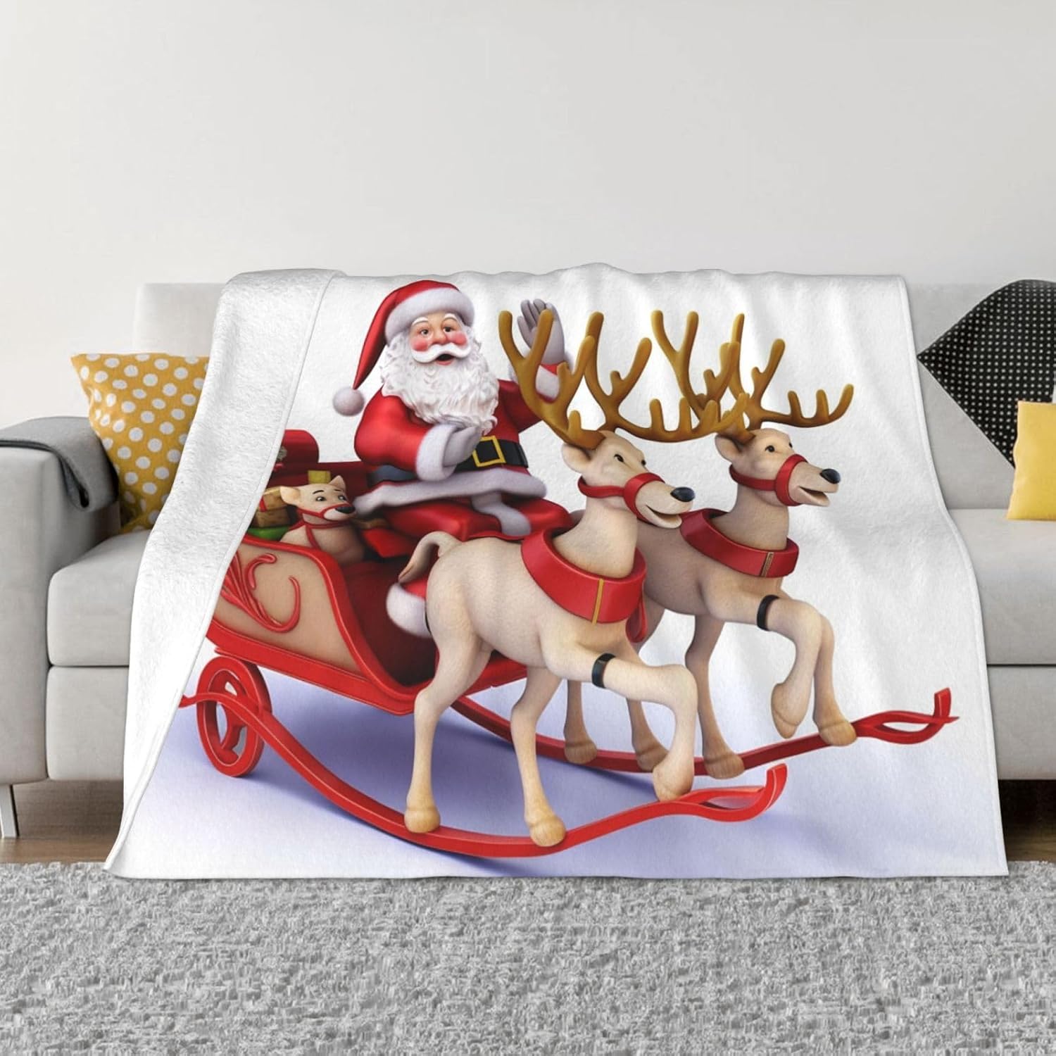 

Santa Claus Reindeer Sled Blanket and Throws Ultra-Soft Micro Fleece Throw Blanket Lightweight Flannel Air Conditioning Blankets 75x90cm