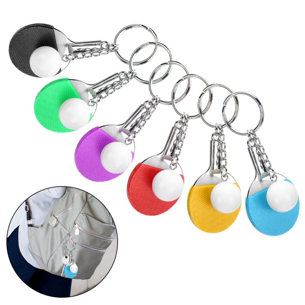 6pcs Bag Keychain Design Mini Table Tennis Racket Keyring Bag Hangings Sports Keyring Sports Gifts