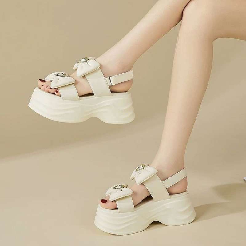 Popular Platform Sandals Women's New Models In the Summer of 2025 Wear Bows To Increase the Height of Small Roman Sandals
