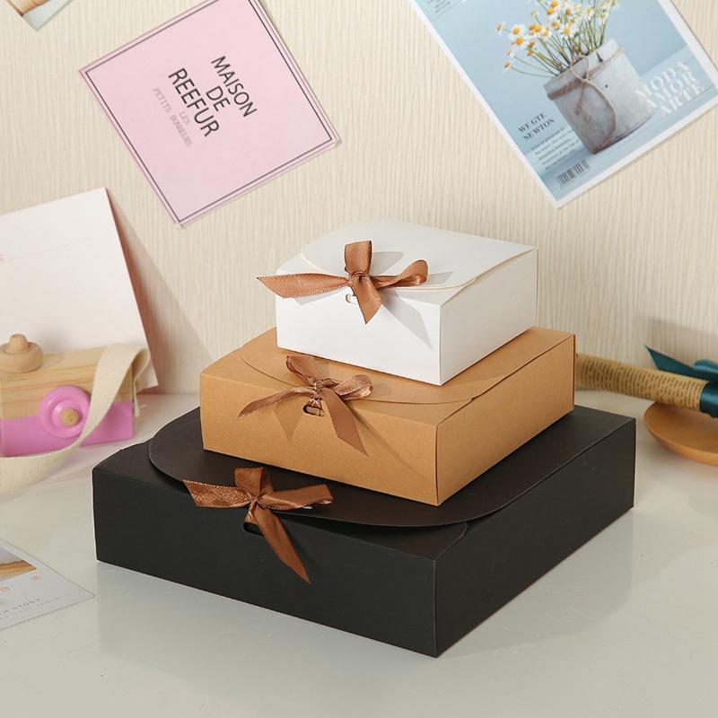1/5Pcs Paper Gift Box Kraft Paper Gift Packaging Box With Bow Candy Chocolate Present  Packing Boxes Baby Shower Gift For Guests