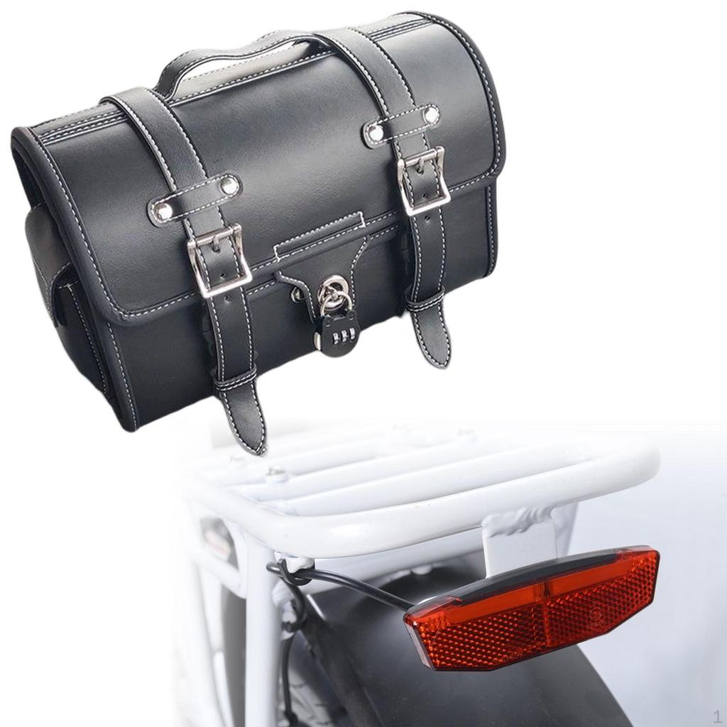 Motorcycle Tail Bag Storage with Handle Side Pockets Motorbike Sturdy Vintage Zipper Easy