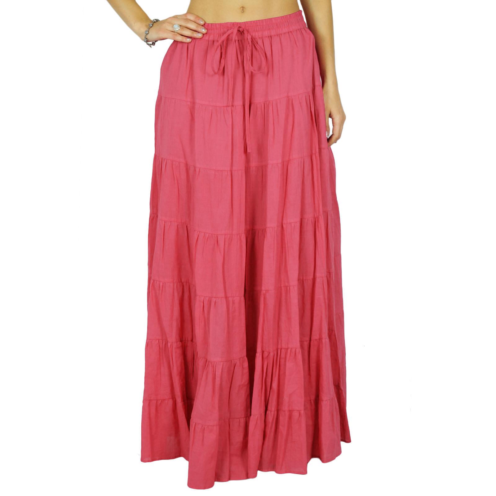 

Жіноча довга спідниця Phagun Богемна циганська багатоярусна бавовняна спідниця максі Пляжний одяг 8 рожевий