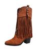 New Western high-heeled  pointed tassel medium boots suede thick heel comfortable versatile  boots large size
