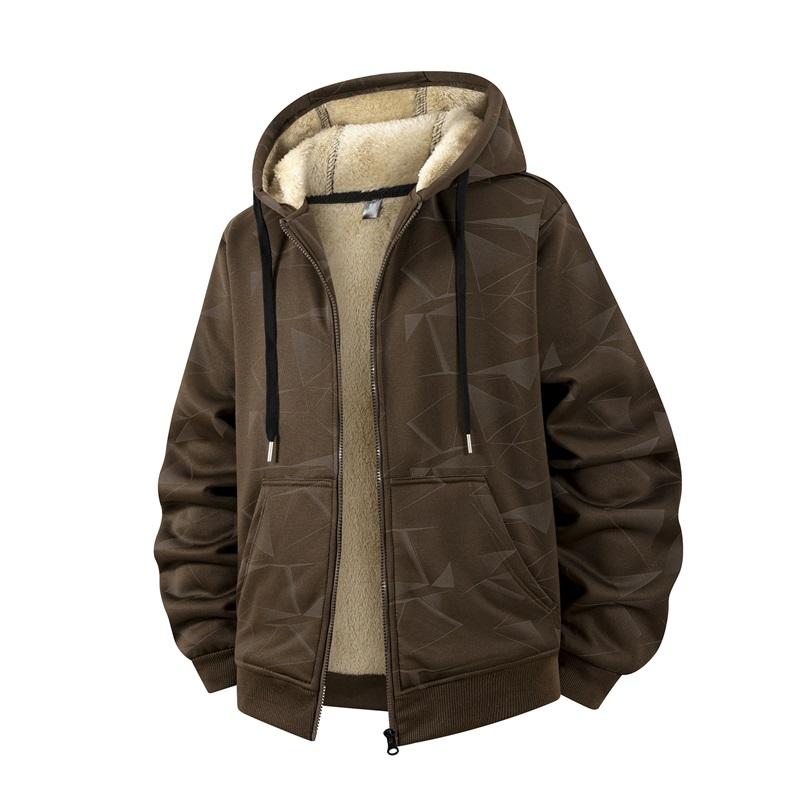 Men's Winter Fashion Casual With Thick Lambskin Fleece Hooded Cardigan Jacket