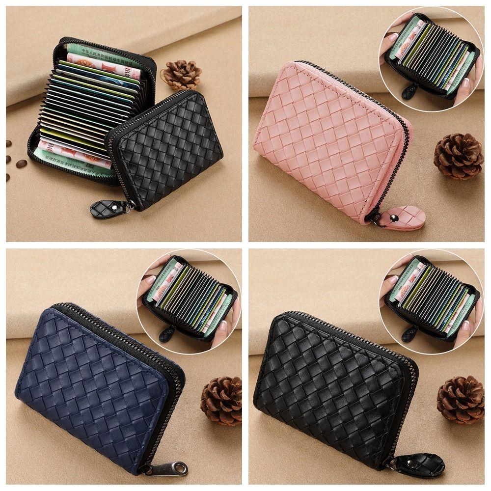 

Square Purse Pu Leather Wallet Portable Weave Leather Card Holder Outdoor