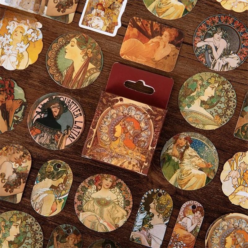 

46pcs/box Mucha Story Stationery Stickers Sealing Label Travel Sticker Diy Scrapbooking Diary Planner Albums Decoration