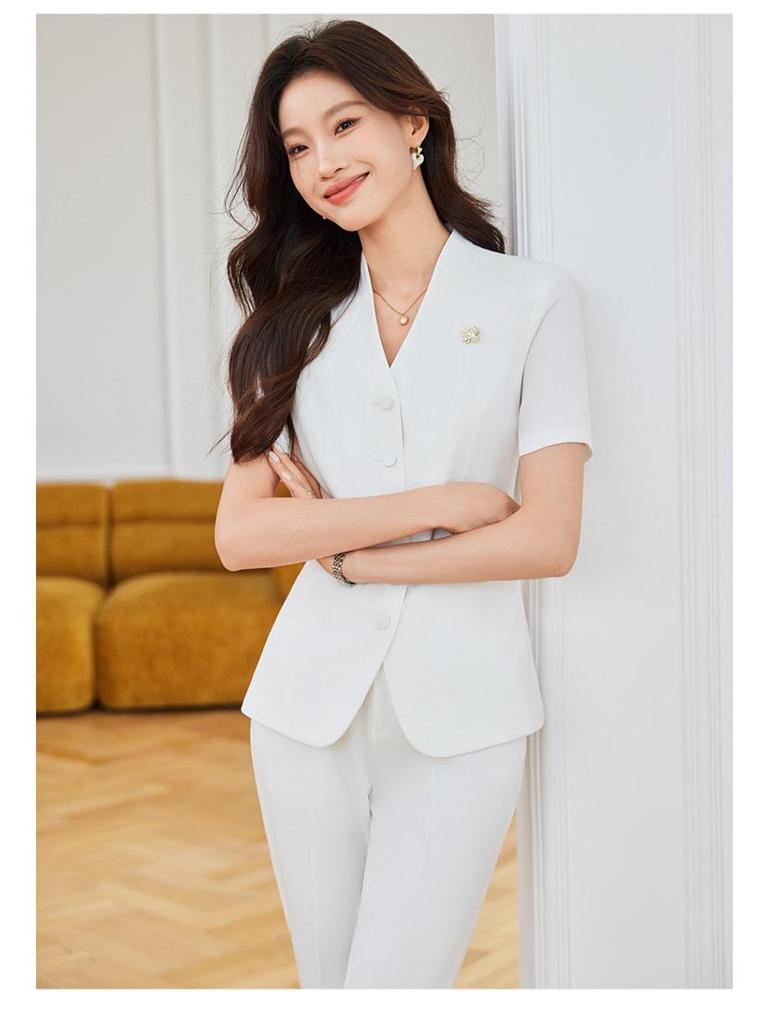 Women's Summer Short-Sleeved Suit Skirt Set - Professional Beautician and Salon Reception Workwear