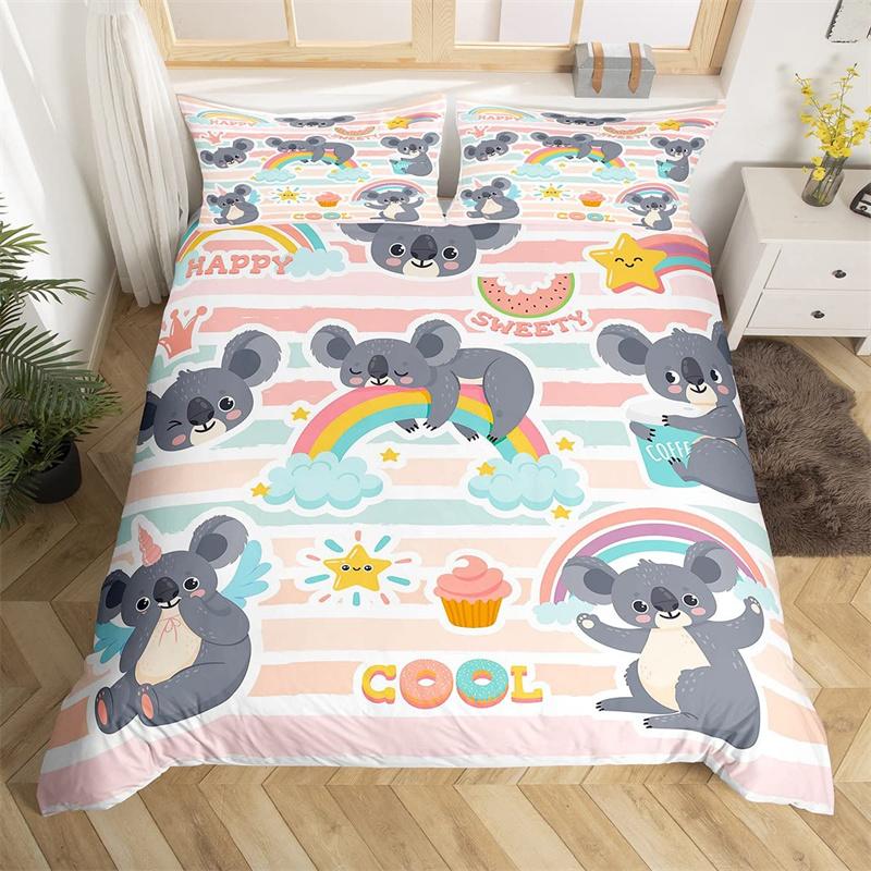 Kids Cute Koala Duvet Cover Microfiber Girls Cartoon Animal Bedding Set Twin King Australia Wild Animals Floral Comforter Cover