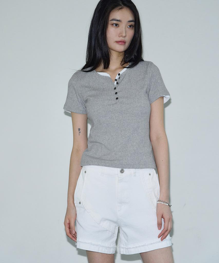 SIS A Cutout Line Cotton Half Pants [Ivory]