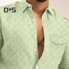 Fall Spring Men Shirt Button Turn-down Collar Long Sleeves Loose Plaid Applique with Chest Pocket Daily Wear Business Bottoming Top