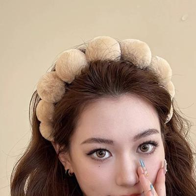 Banda de păr pentru femei, decorațiune cu minge de pluș, culoare solidă, elastică, anti-alunecare, cu potrivire regulată, retro, moale, pentru cap, pentru spălarea feței, accesorii pentru păr, inel pentru păr