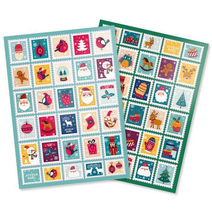 Gommettes timbres Noël 2,2 à 3,3 cm 60 pièces