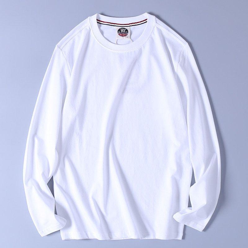 Export Factory Leftover Stock Pure Color Cotton Basic Style Washed Brushed Minimalist Casual Long Sleeves round Neck Base T-shirt Men