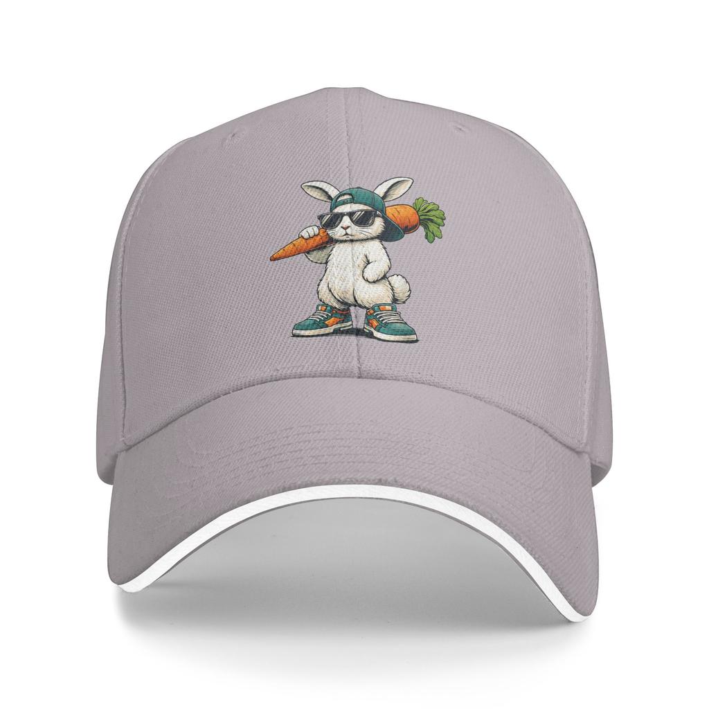 Funny Easter Bunny with Carrot Rabbit Casual Baseball Cap Outdoor Gym Trucker Hat Spring Sunscreen Men Fitted Retro Snapback Cap