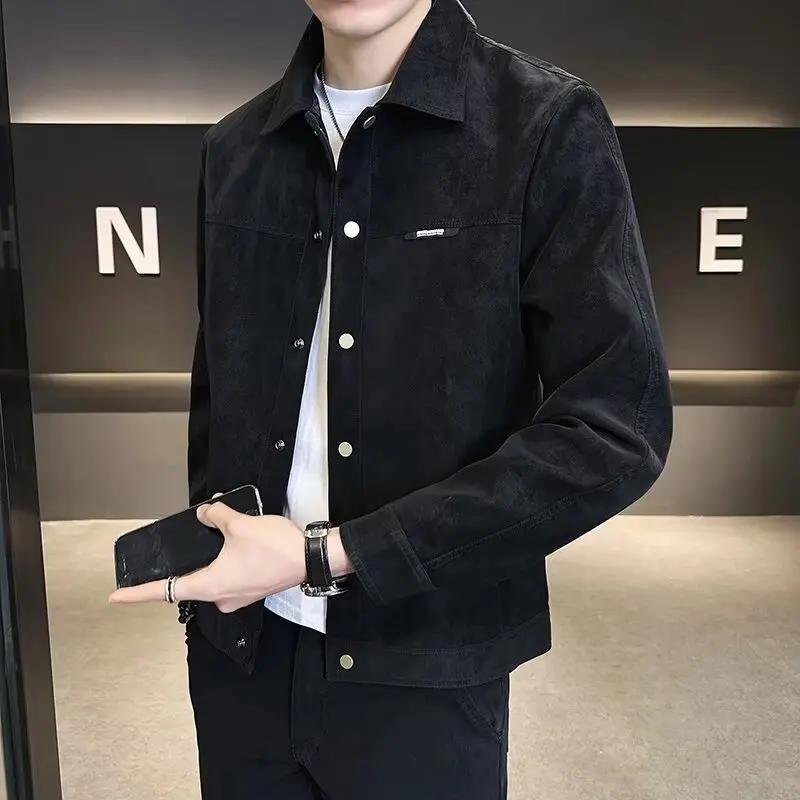Trendy High-end Men's Jacket New  Model Casual Fashionable Top Layer Hollow Sleeve Loose Fit Border Collar Thickened
