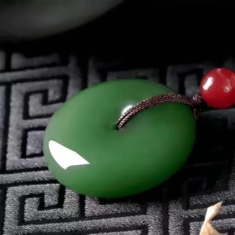 Safe and Sound White Jade Pendant Necklace with Green Rope for Men and Women