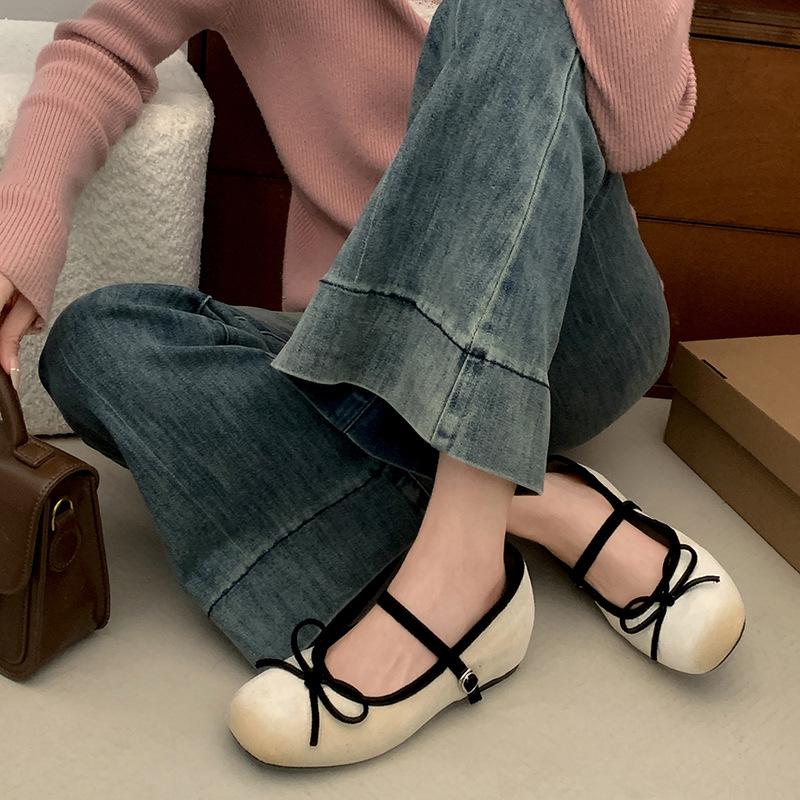 White French inner height increase shallow mouth flat sole shoes women's 2025 new spring versatile ballet Mary Jane shoes