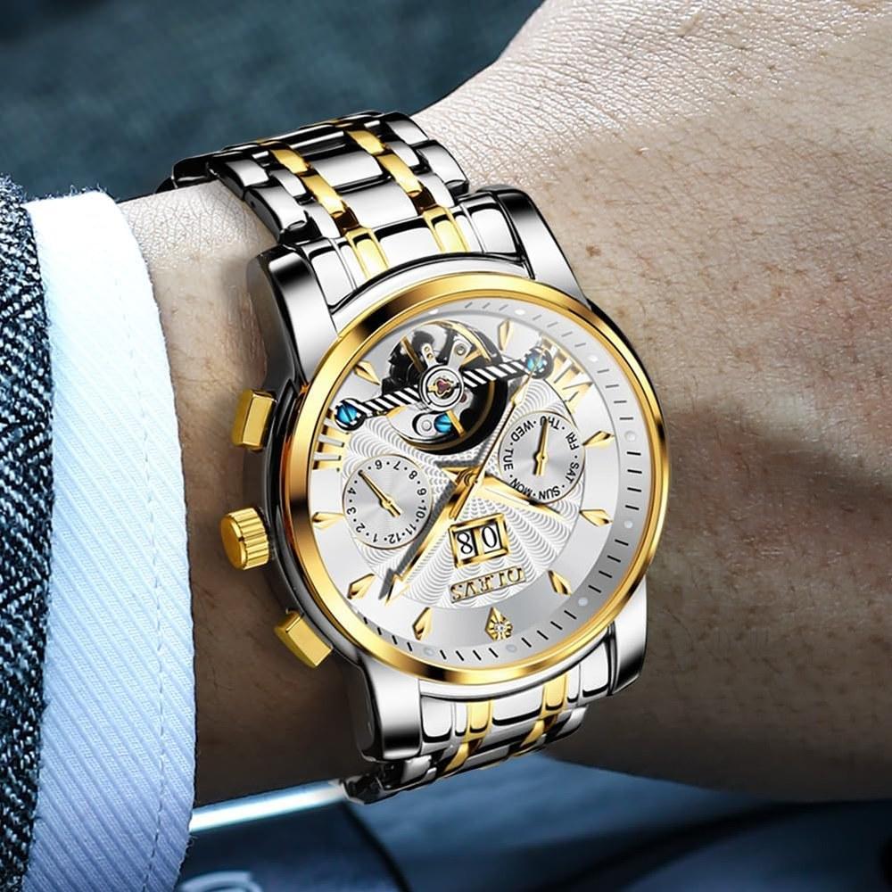OLEVS Men's Automatic Hand-Winding Mechanical Watch Waterproof Luminous Stainless Steel Business Style