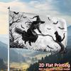 1pc, 2D Flat, 2D Flat Printing Halloween Abstract Banner, Witch And Cat, Polyester Fiber, Suitable for Outdoor Decoration, Courtyard Decoration, Garde