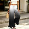 Women High Waist Drawstring Wide Leg Pants with Pockets Loose Fit Ruffle Hem Casual Long Trousers for Daily Wear