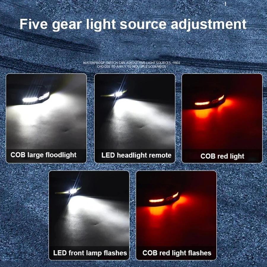 High Power LED COB Rechargeable Headlamp 4 Lighting Modes Red And White Dual Light Portable Waterproof Torch For Fishing Camping
