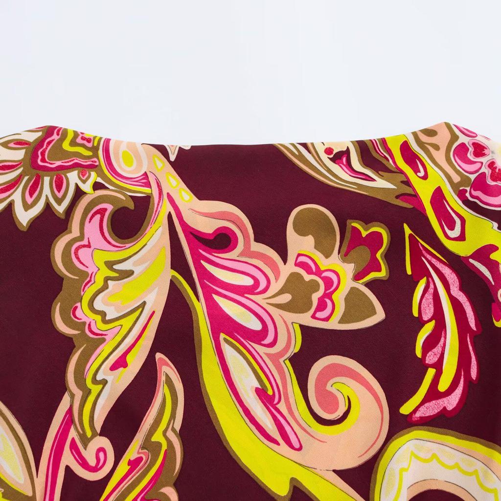 2025 Spring Women's European & American Fashion Print Long Sleeve Midi Dress