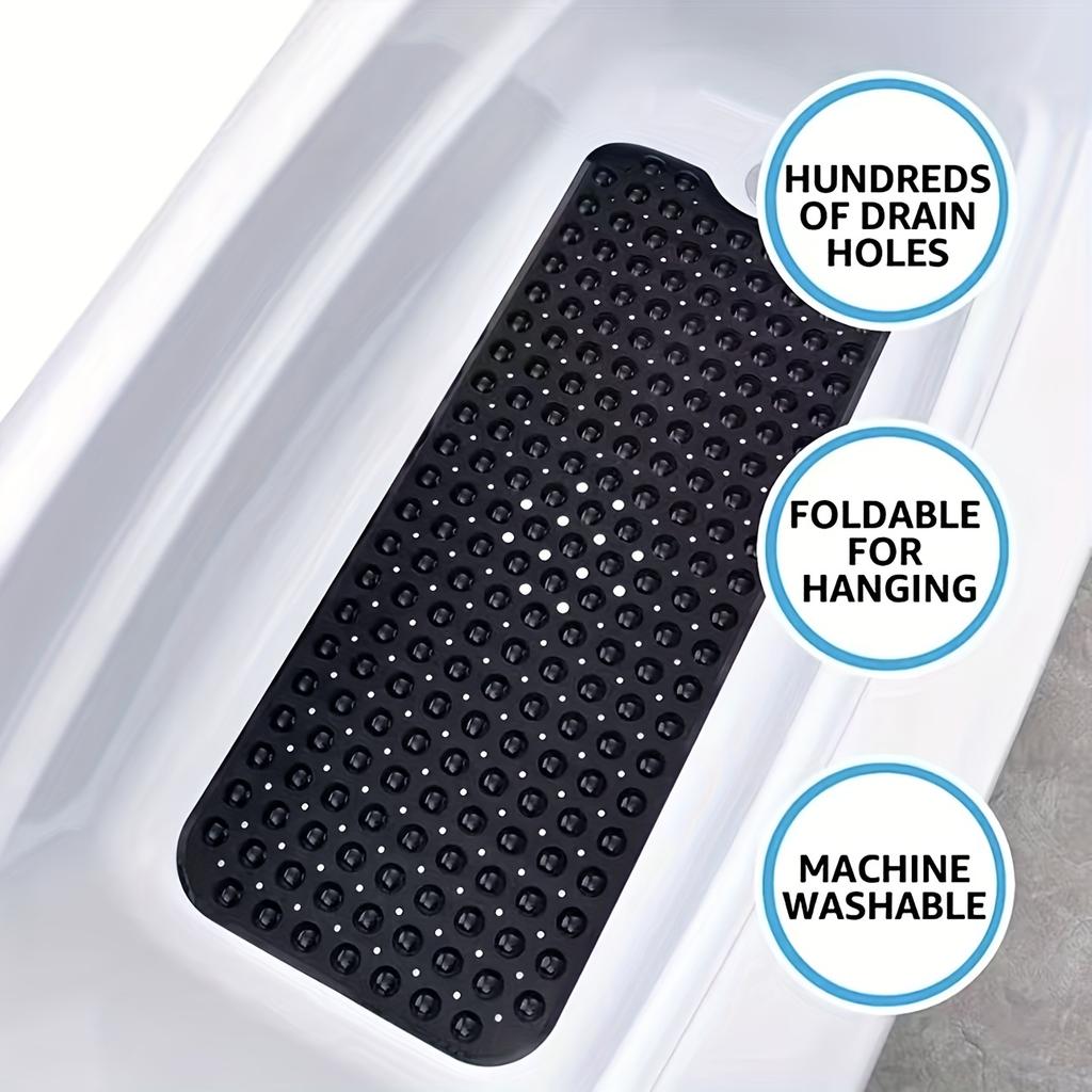 1Pc Non-slip Shower Mat Bathtub Mat with Drain Holes and Suction Cups Machine Washable Household Bathroom Shower Carpet Bathroom