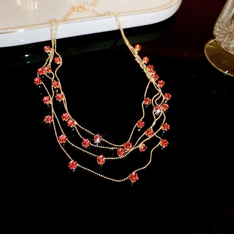 

Elegant Multi-layer Colored Zirconia Necklace - European & American Style Light Luxury Clavicle Chain, Niche Fashion Summer Jewelry