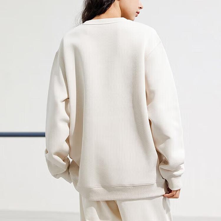 Anta Lifestyle Series Letter Round Neck Pullover Loose Sweatshirt Unisex Sweatshirt Stone-White 152338701-1
