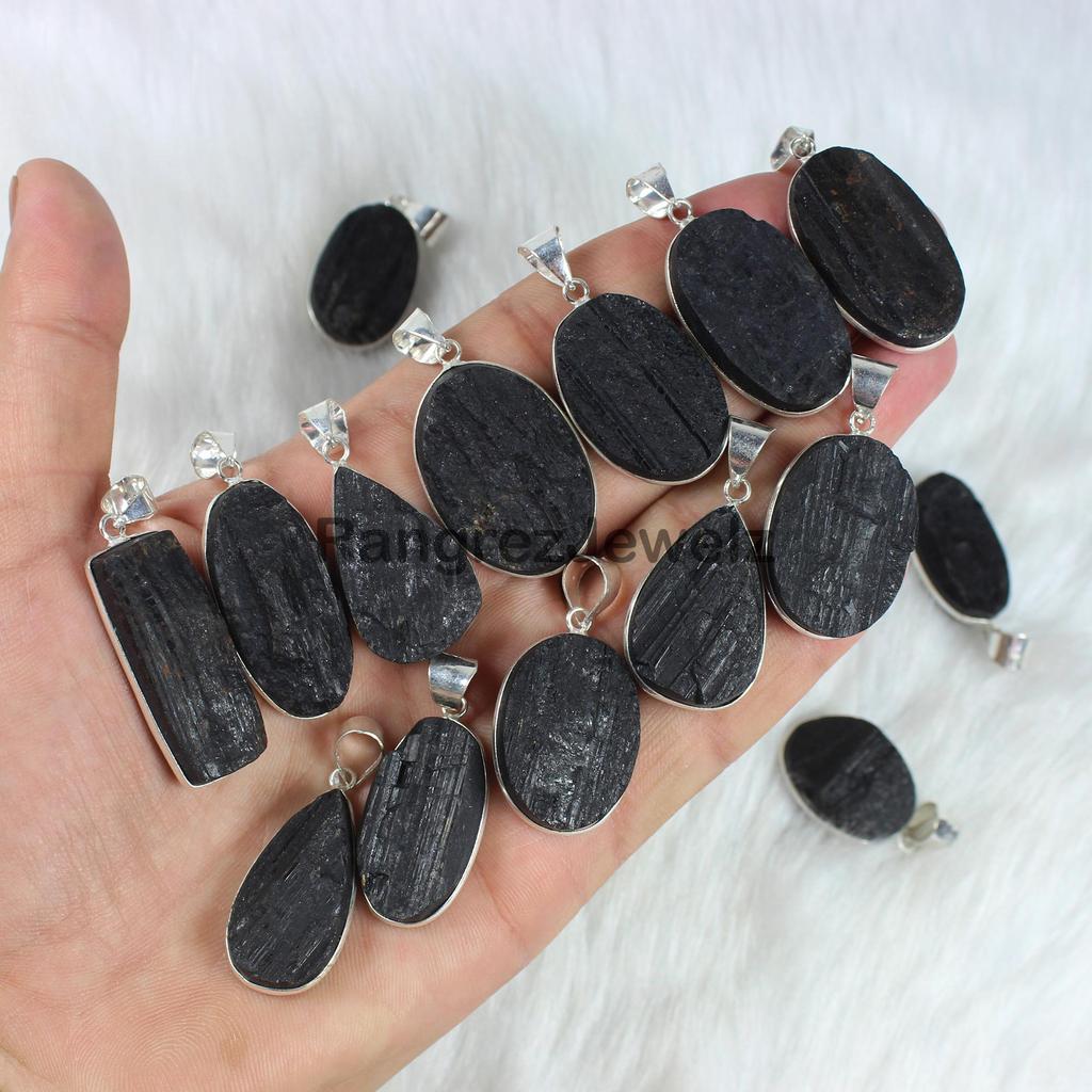 Black Tourmaline Druzy Gemstone Pendant Jewelry Making For Silver Jewelry Supply Healing crystal Bezel Pendant Necklace Gift For Her