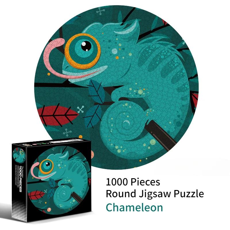 

65*65 см для взрослых, 1000 шт., круглые пазлы, хамелеоны, животные, картины, бумажные головоломки, уменьшающие игрушки, рождественские подарки