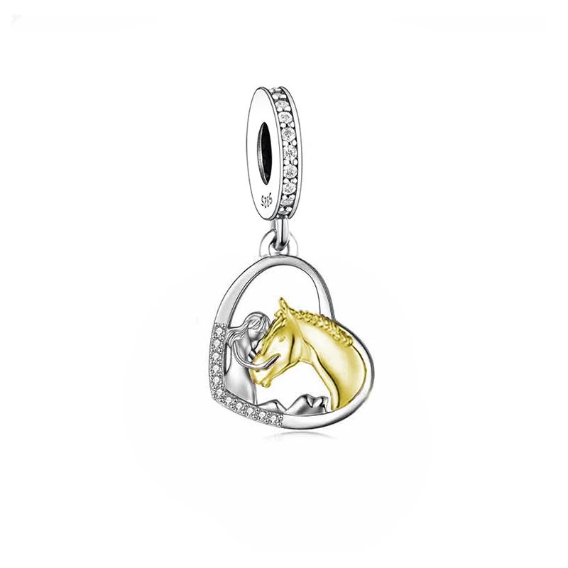 

925 Silver Horse Charm Bracelet For Women Best Friends Bead Pets Lover Berloque Fit Original Pan Jewelry