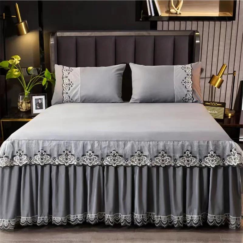 Bedspread Ruffle Lace Exquisite Embroidery Bed Skirt  Anti Slip Princess Bed Cover 1.5/1.8/2 M Bed Dust Cover