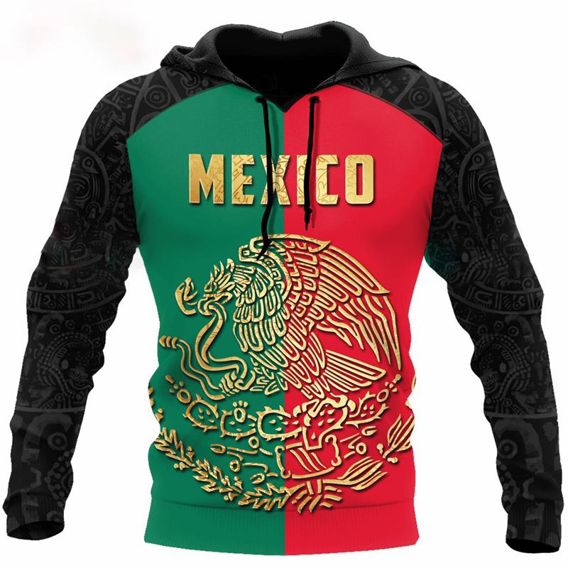 Men's Hoodie New Fashion Mexican Flag Hoodie Men's Top Autumn Fall Long Sleeve Mexican Aztec Sweatshirt Street Wear
