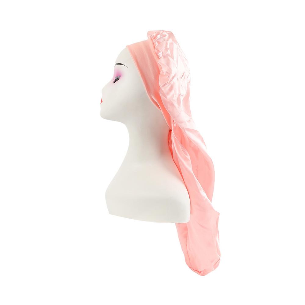 Long Large Satin Nightcap With Solid Color And Loose Tight Strap Sleeping Use