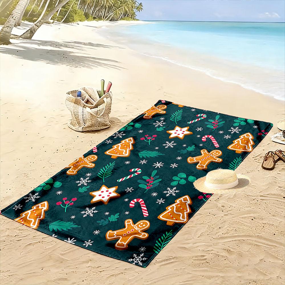 Festive gingerbread holiday bliss Print beach towel, quick drying, suitable for travel, outdoor sports, jogging, the beach and swimming, gift