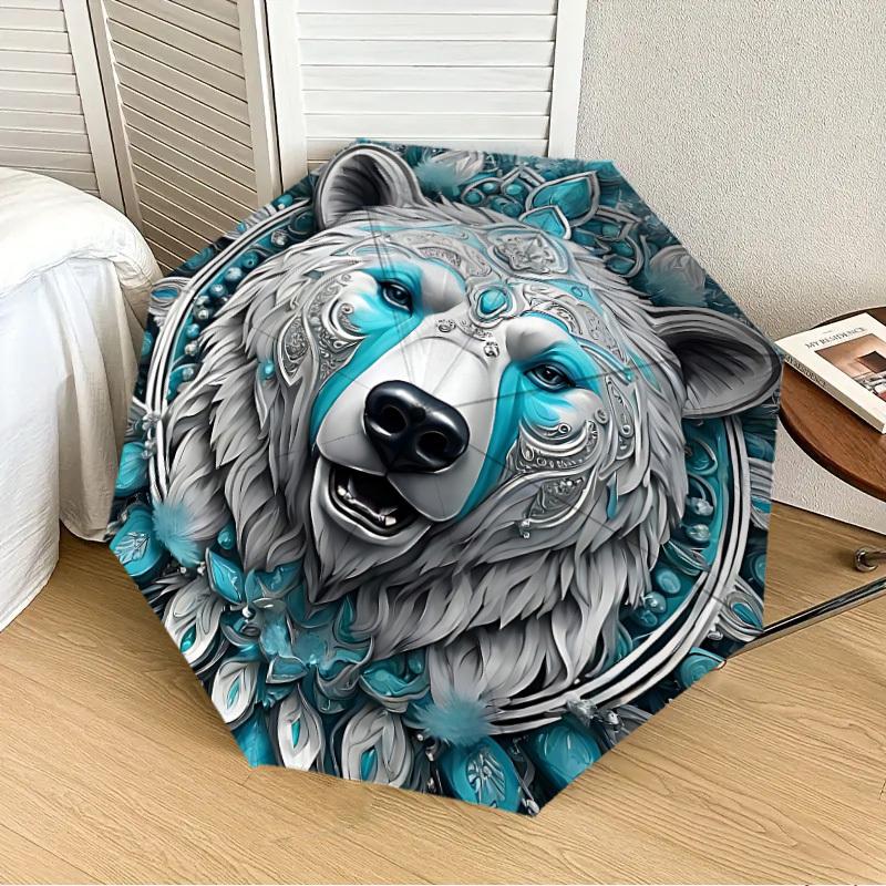 

1PC Ornate Bear Portrait Automatic 8-Bone Folding Umbrella - Durable Polyester & Iron Frame,Userfriendly Operation yy250929120