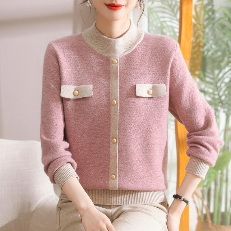 Autumn and winter mother's plush sweater medium-aged women's knitted sweater thickened sweater warm mother-in-law bottoming top