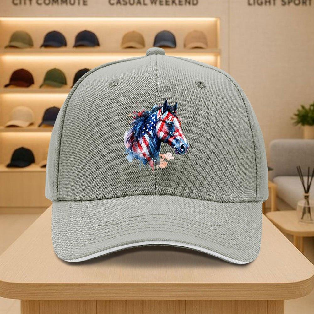Amerikanische Flagge Pferdekopfdruck Baseballkappe Polyester Erwachsene Lässig Sport Verstellbare Kappe