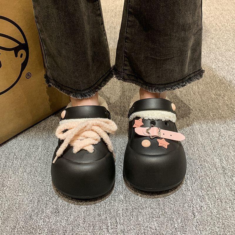 Baogen waterproof indoor warm and velvet two wear hole shoes for home comfort women's cotton slippers 2025 autumn and winter new models