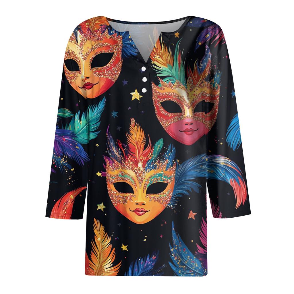 T-skjorte for kvinner T-skjorte med knapp 3/4-ermet Daglig helgmote Basic V-hals vanlig topp