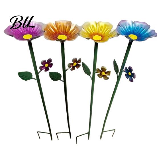 Outdoor Garden Decor Metal Flower Stake Bee Watering Station Bird Bath Butterfly Water Feeder with for Pollinators Birds Yard Patio Floral Sculpture
