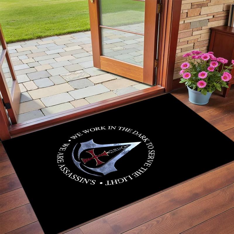 Anti‑Slip Crystal Velvet Floor Rug, Assassins Creed Design Carpet for Indoor Living Bedroom Home Decoration