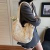 Solid Crochet Tote Handbag Summer Beach Bag Fashion Women's Mesh Woven Shoulder Bags Large Capacity Knitting Underarm Bag