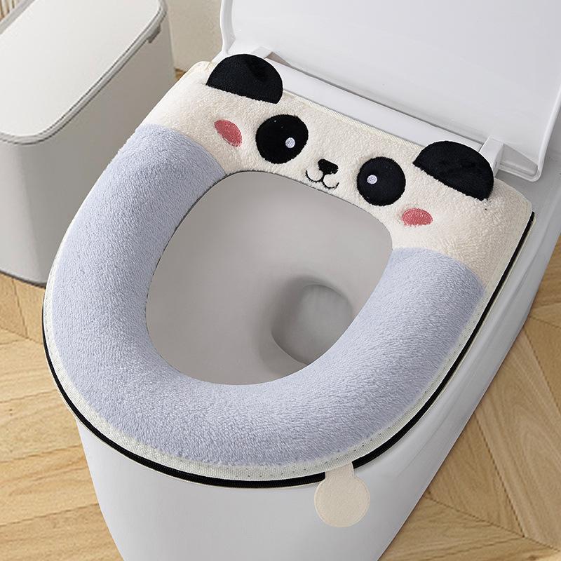 Four Seasons Universal Plush Toilet Seat Cover Set - Winter Thickened Zipper Style Cushion Ring.