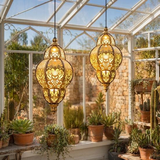 Solar Hanging Lights, Moroccan Style Waterproof Outdoor Lanterns, Solar Powered Garden Lighting for Yard Patio Decor