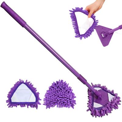 Mini Mop 180° Rotating Triangle Mop with Telescopic Handle Wall Cleaner with 2 Replacement Heads for Bathroom Shower Floor Wall &&