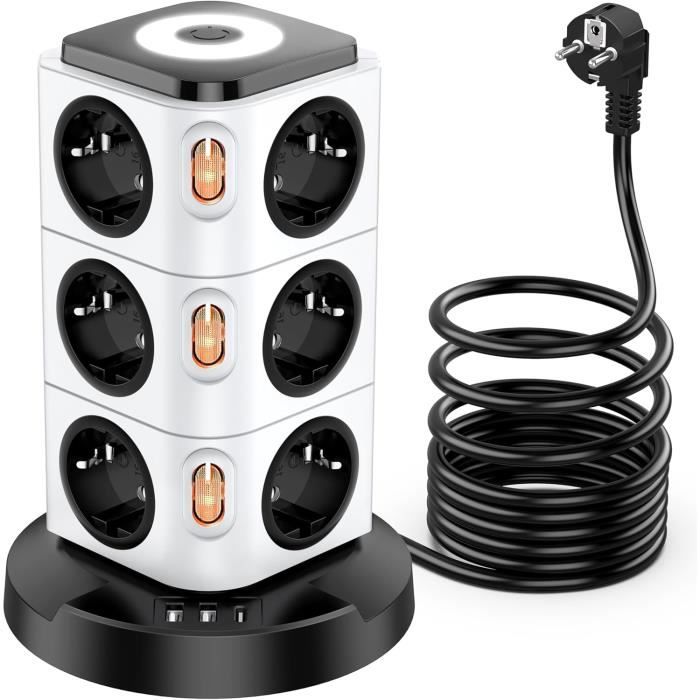 Multiprise - Acodot - Tower 12 Compartiments - 3 Ports USB - 2500W - Protection Surtension