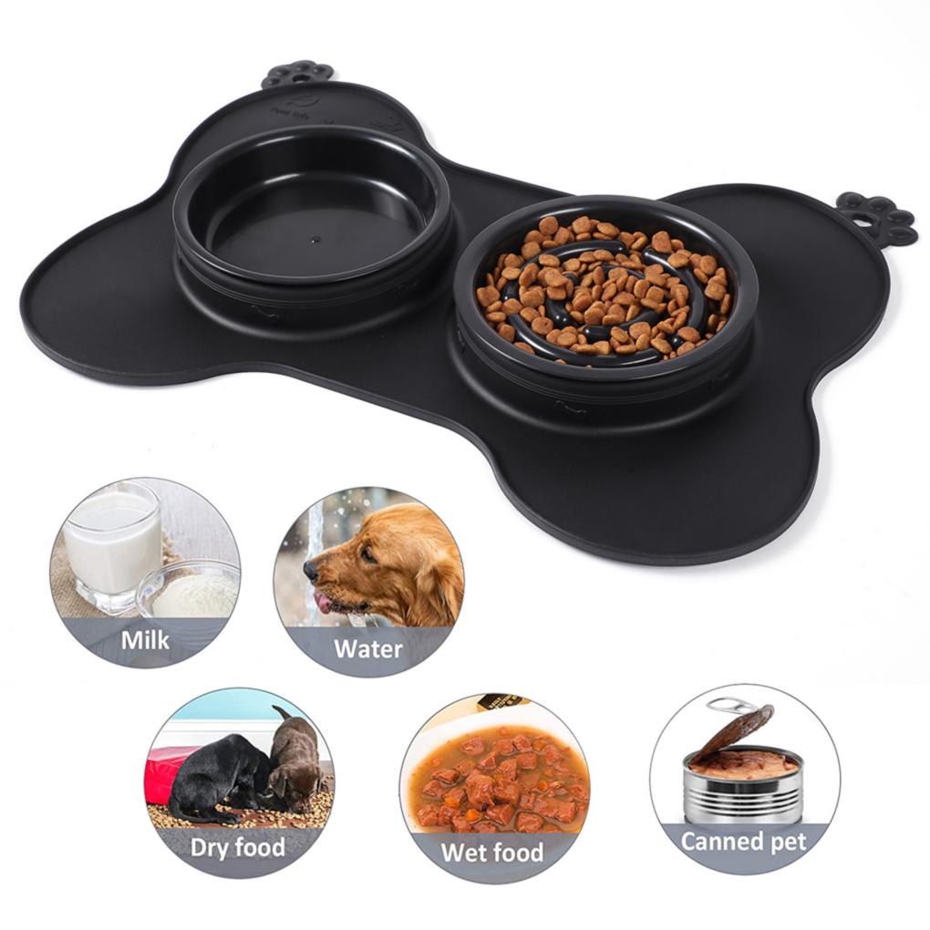 2Pcs Pet Bowl Silicone Slow Feeder with Tray Non-Slip Mat Drinking Food Feeding Bowl for Animals