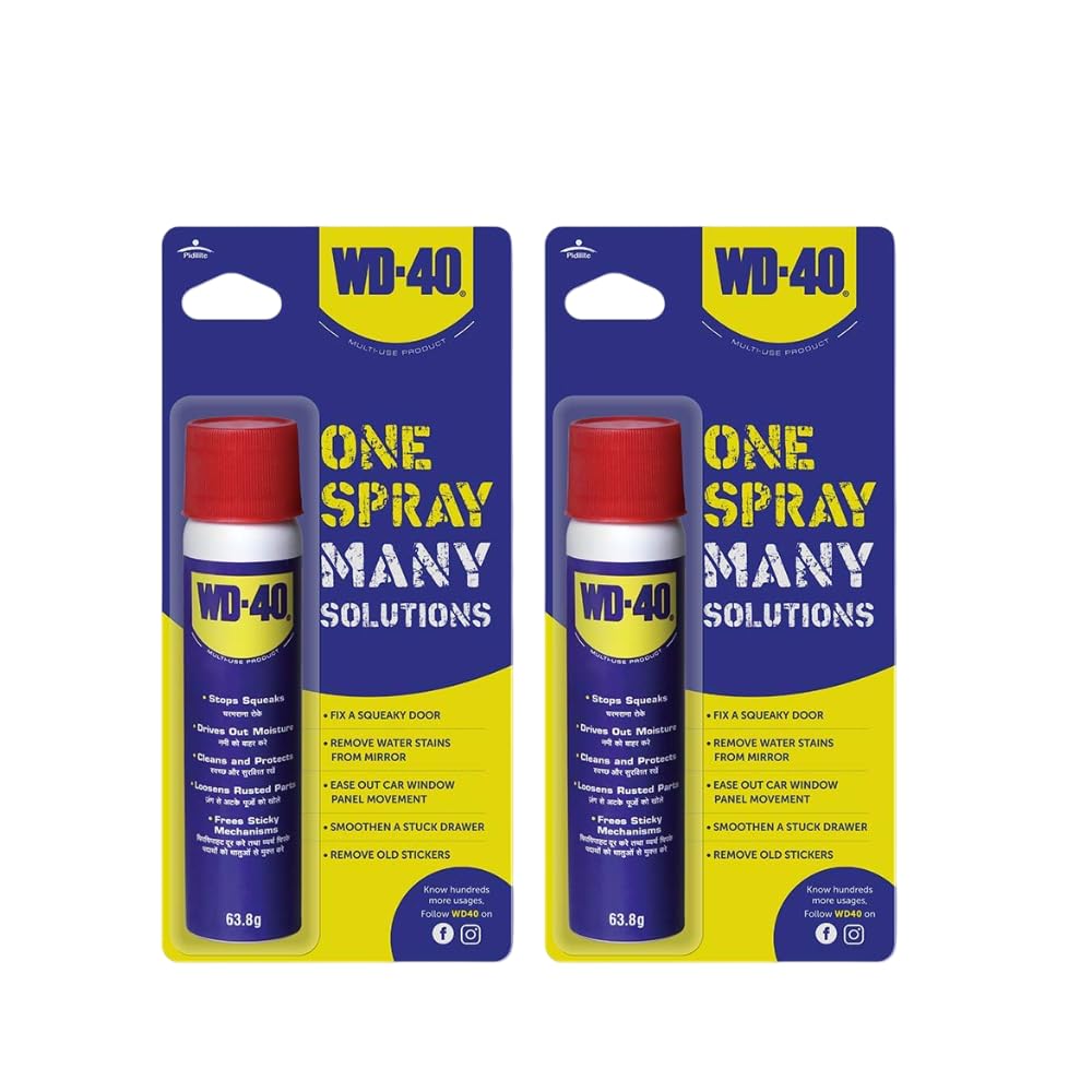 

Pidilite WD-40 Multipurpose Spray Pack Of 2 63.8g Rust Remover Lubricant Cleaner For Home Work DIY Maintenance